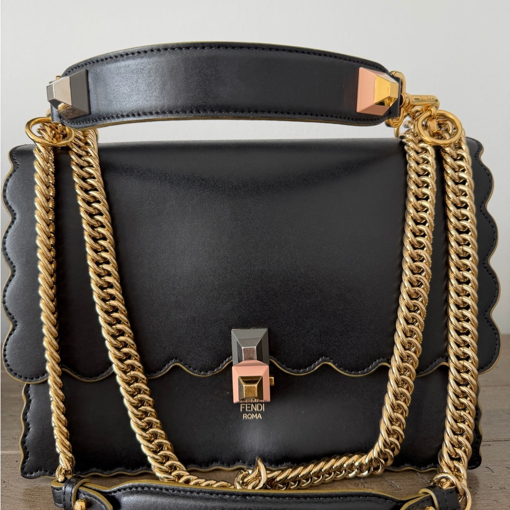 Fendi Black and Gold Scalloped Shoulder Bag